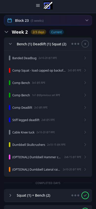 Ascend athlete training program view