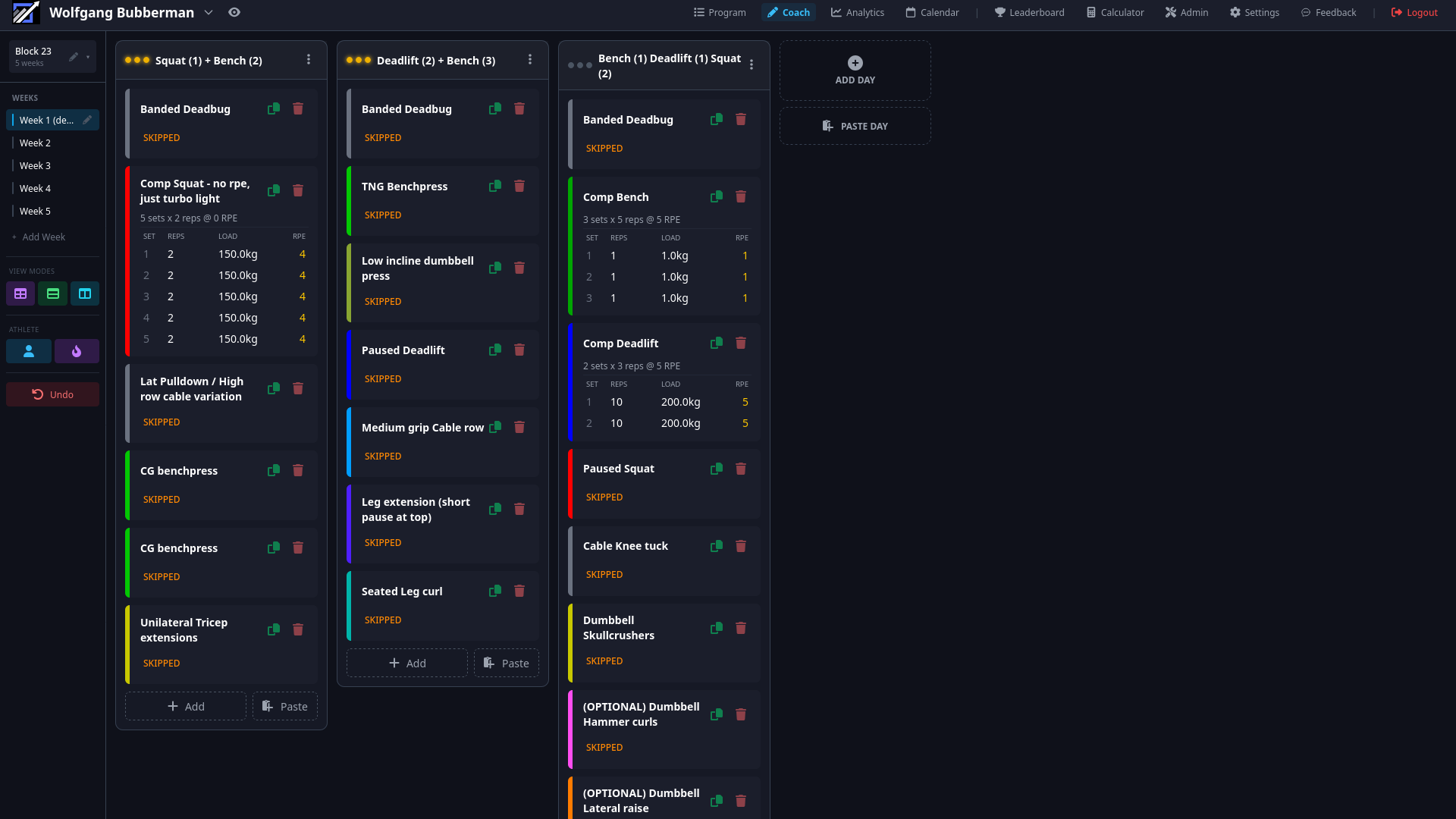 Ascend dashboard showing training programs